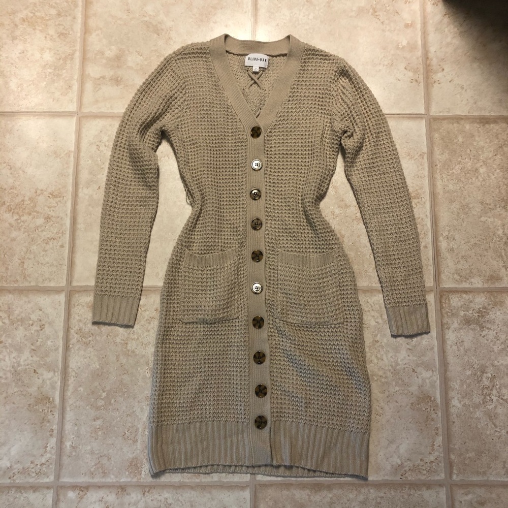 Beige Button Down Sweater Dress